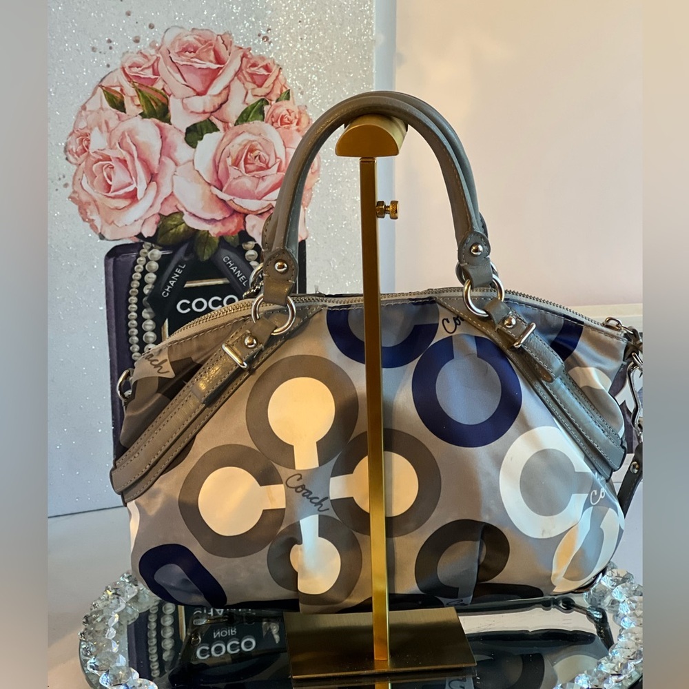 Coach Madison Sophia Clover Logo Gray/Blue Sateen and Leather shoulder bag - Picture 7 of 9